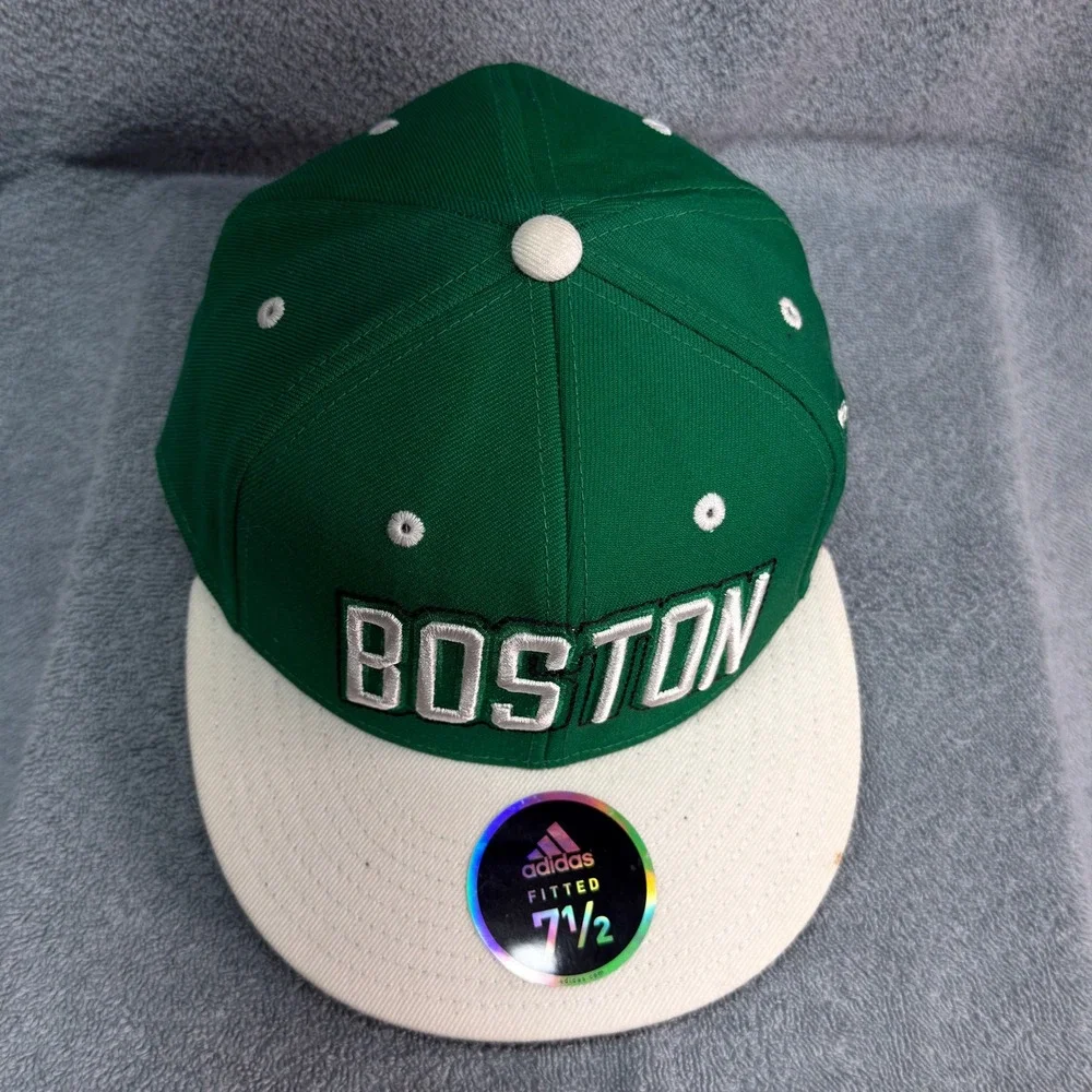 Boston Celtics Adidas Fitted Hat 7 1/2 Green Cream Flat Bill NBA Wool Cap